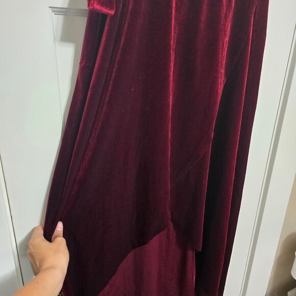 Red Velvet Faux Wrap High Low Midi/Maxi Skirt - Picture 6 of 8